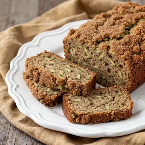 Joanna Gaines Zucchini Bread: A Delightful Treat 2 Joanna Gaines zucchini bread with streusel topping, sliced on a wooden table