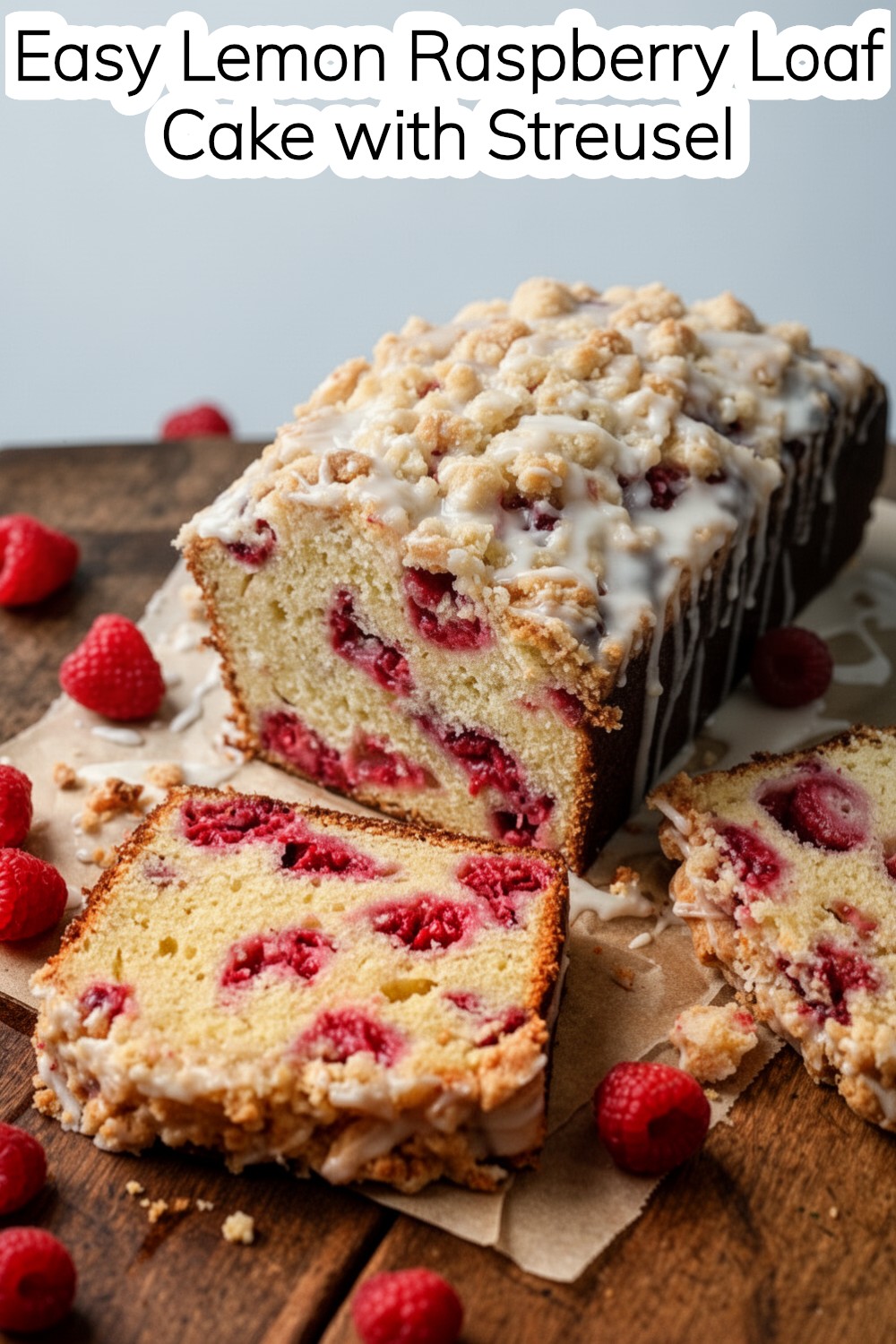 lemon raspberry loaf cake with streusel