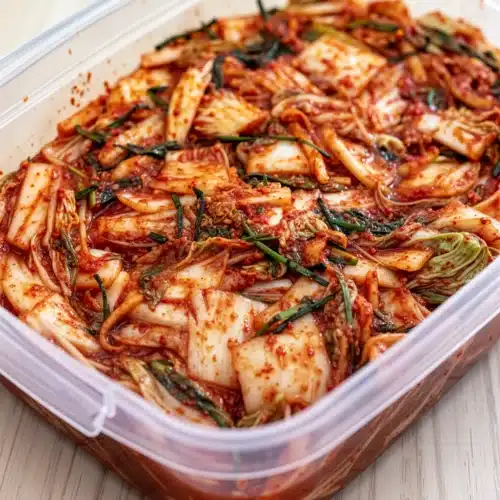 Mak Kimchi: A Deliciously Easy Korean Fermented Cabbage 2 Freshly made mak kimchi with napa cabbage, red pepper, and green onions
