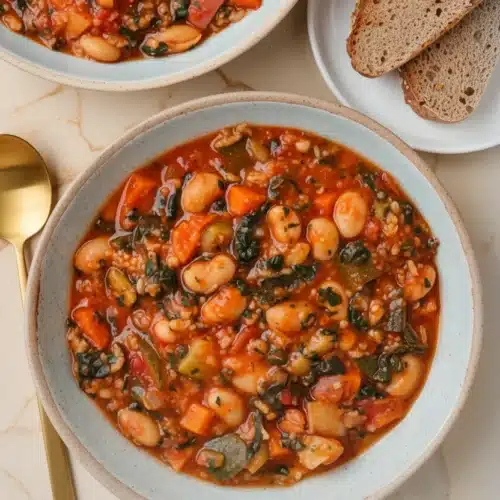 Nourishing butter bean stew with vegetables and sourdough bread