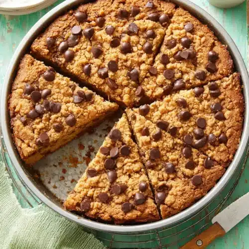 Peanut Butter Chocolate Chip Zucchini Cake: A Delicious Twist 1 Peanut butter chocolate chip zucchini cake in a pan with chocolate chips and crumb topping