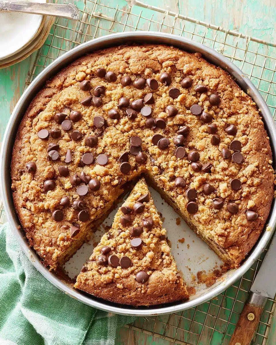 Peanut Butter Chocolate Chip Zucchini Cake with Chocolate Chips Peanut butter chocolate chip zucchini cake with chocolate chips and streusel topping in a pan