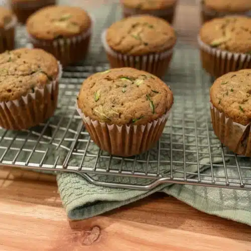Zucchini Banana Bread Muffins: A Delightful Treat 2 Zucchini banana bread muffins cooling on a wire rack, golden brown and moist, with visible zucchini bits