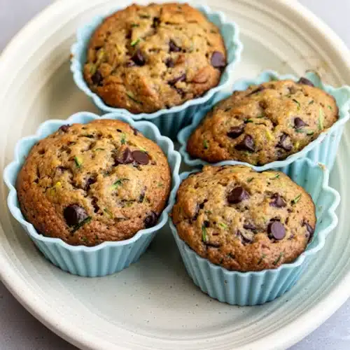 Zucchini Banana Chocolate Chip Muffins – A Delightful Treat 2 Zucchini banana chocolate chip muffins in blue and green silicone liners