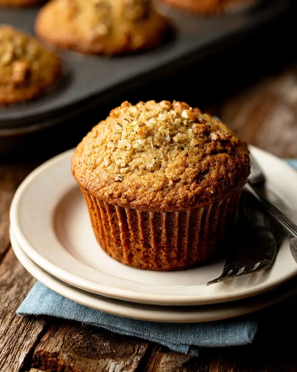 Zucchini muffins with walnuts and vanilla on a white plate, golden-brown and moist