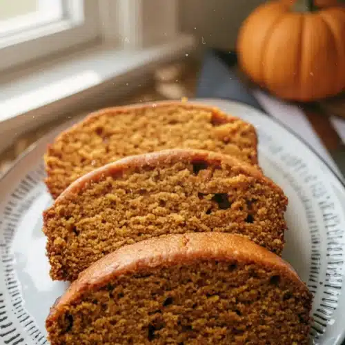 Best Pumpkin Bread Recipe with Vanilla Pudding: Delightful and Easy 2 Moist pumpkin bread with vanilla pudding slices on a patterned plate