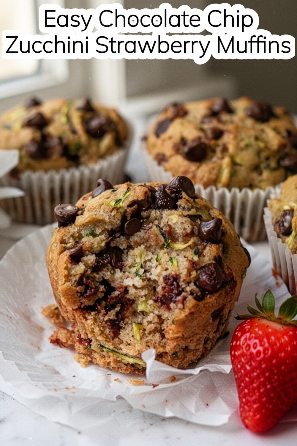 chocolate chip zucchini strawberry muffins