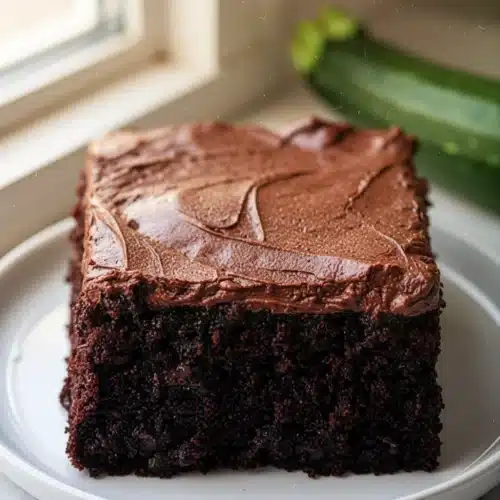Chocolate Zucchini Cake: A Deliciously Indulgent Treat 2 Moist chocolate zucchini cake slice with chocolate frosting on a white plate