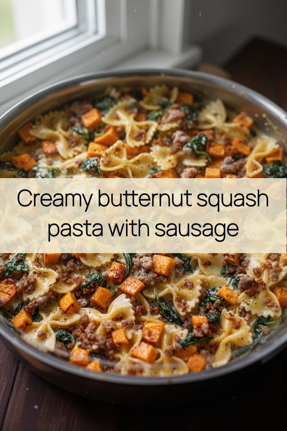 creamy butternut squash pasta with sausage and spinach