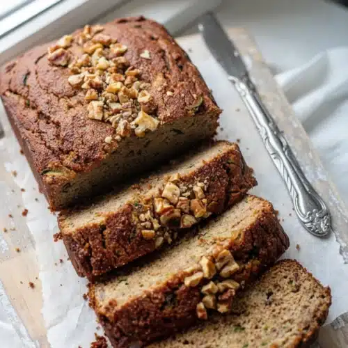 Delicious Gluten-Free Banana Zucchini Bread Recipe 2 Gluten-free banana zucchini bread sliced with walnuts on top