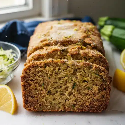 Healthy Lemon Zucchini Bread: A Deliciously Simple Treat 2 Healthy lemon zucchini bread loaf with lemon slices and grated zucchini
