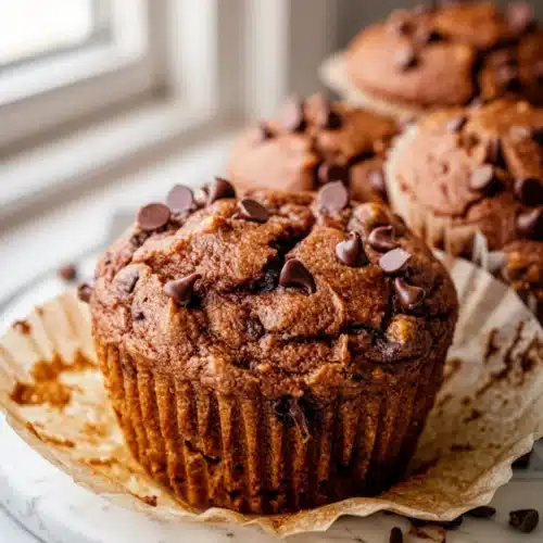 High Protein Gluten Free Muffins: A Healthy Delight 2 High protein gluten free muffin with chocolate chips on a white plate
