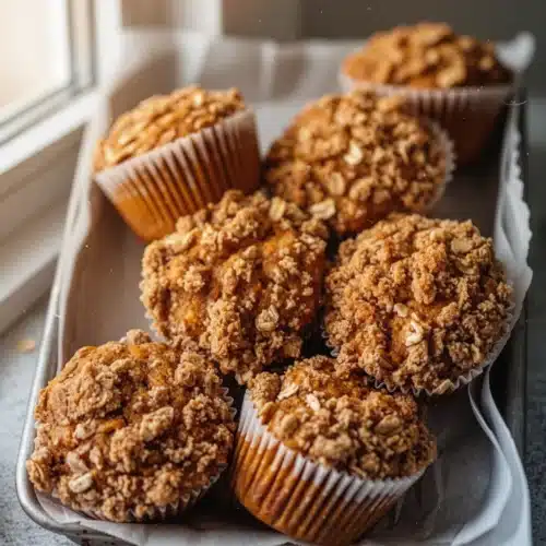Oatmeal pumpkin muffins easy to make with streusel topping