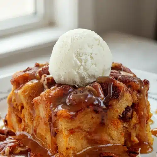 Bread Pudding Pumpkin: A Delicious Fall Delight 2 Pumpkin bread pudding with caramel sauce and vanilla ice cream