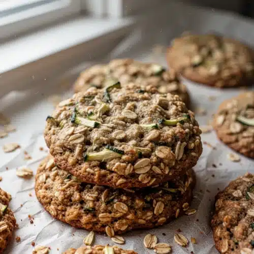 Zucchini Oatmeal Cookies: A Delightfully Soft Treat 2 Zucchini oatmeal cookie with visible oats and zucchini bits on parchment paper